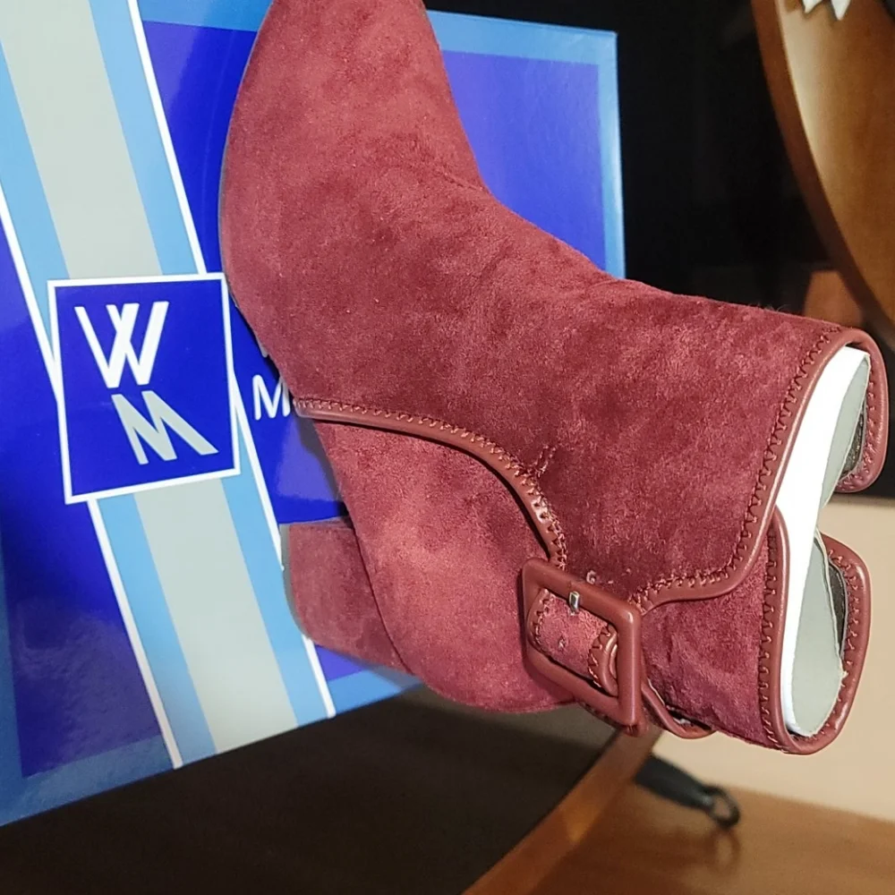 White Mountain Burgundy Suede Almond Toe Ankle Booties
